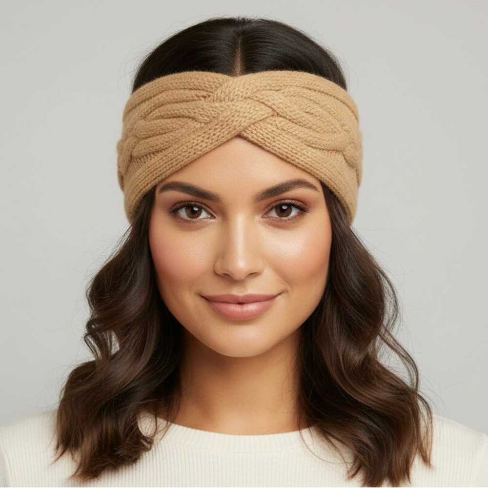 V. FRAAS V. 100% Cashmere Cable Knit Headband | Color Camel